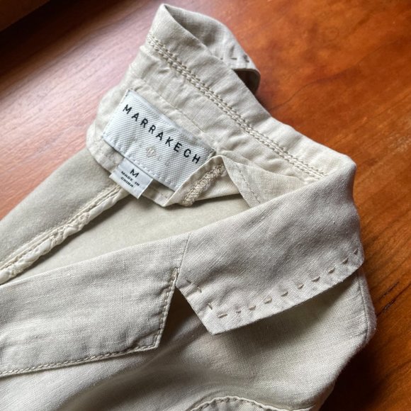 MARRAKECH Anthropologie Beige Linen Cotton Blend Open Vest Pocket M - Picture 3 of 9